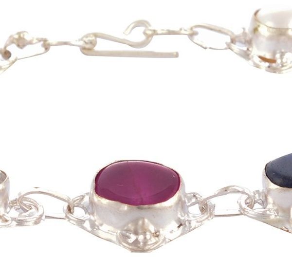 Shungite Navaratna Bracelet, 9 Astrological Gemstones, Lotus Charm –  Shungite Queen