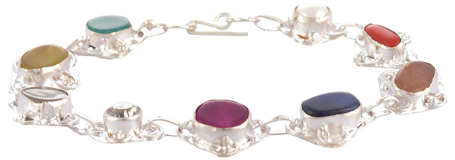 The Shri Silver Navratna Bracelet (Oxidised/Size 2.2/2.4/2.8)- Buy Kemp Silver  Bangle from trusted jeweller , — KO Jewellery