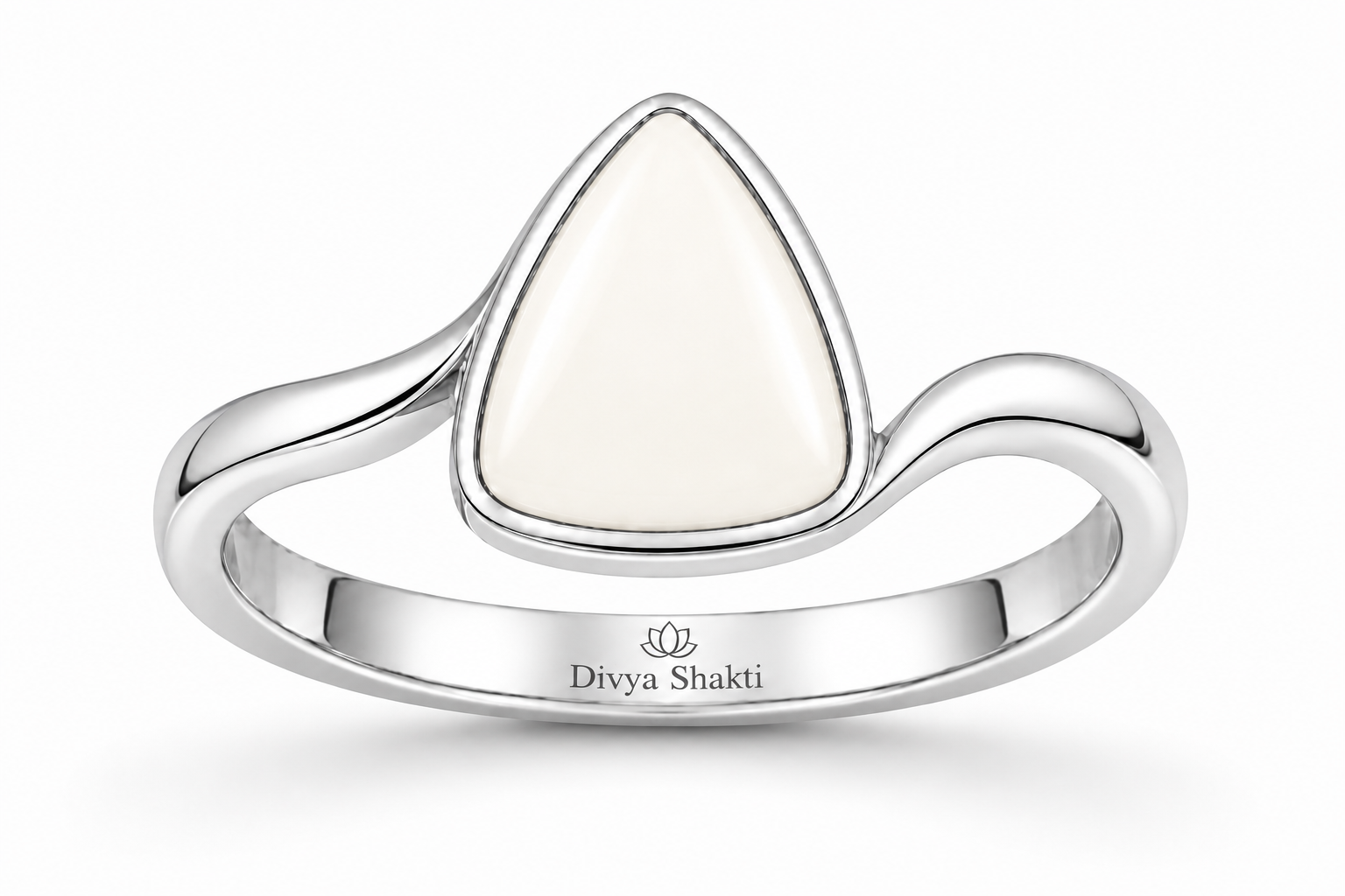 Triangle white coral silver women ring