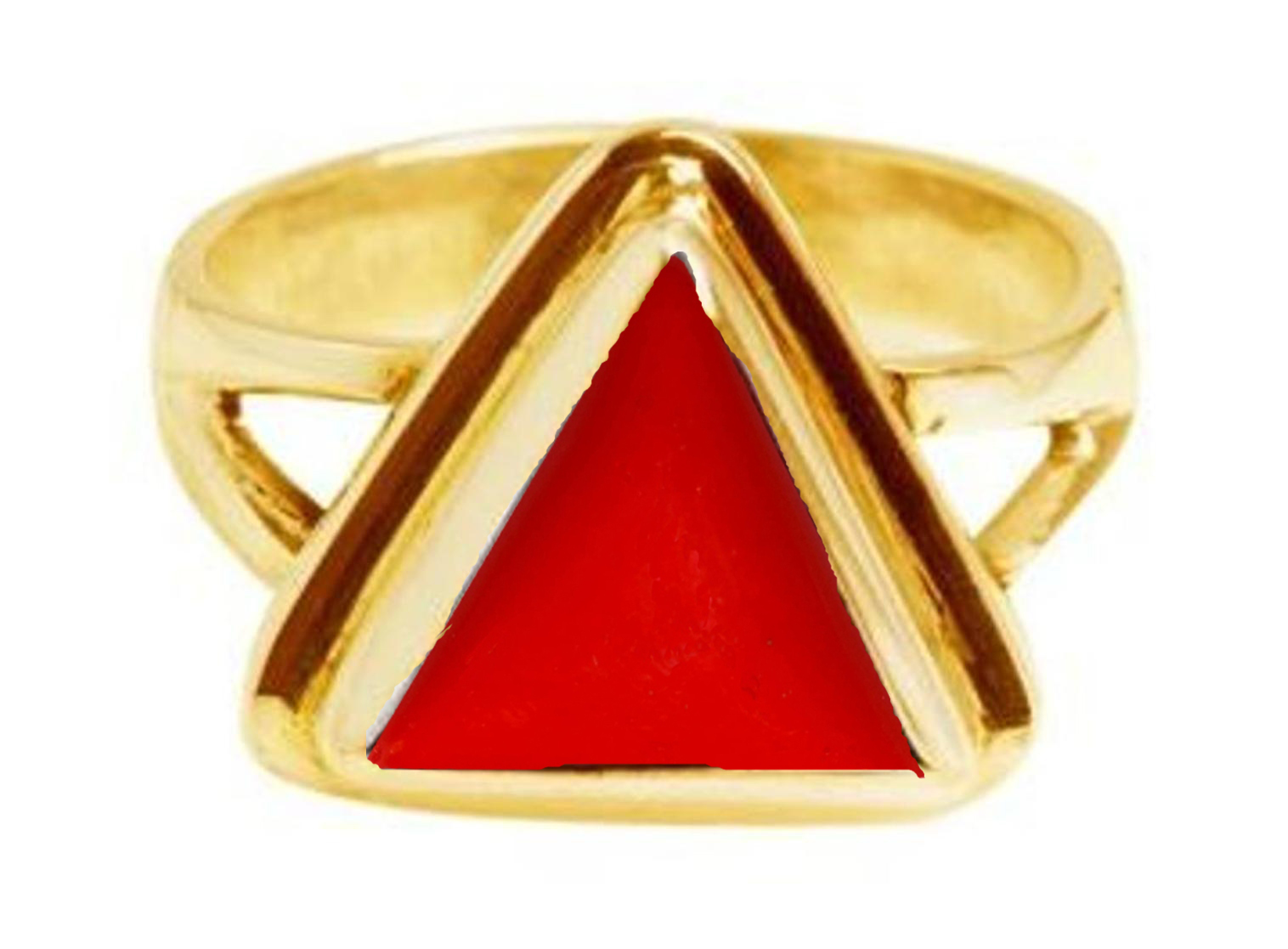 Triangle Coral Stone Brass Coral Brass Plated Ring Brass Coral Brass Plated  Ring (6 to 7