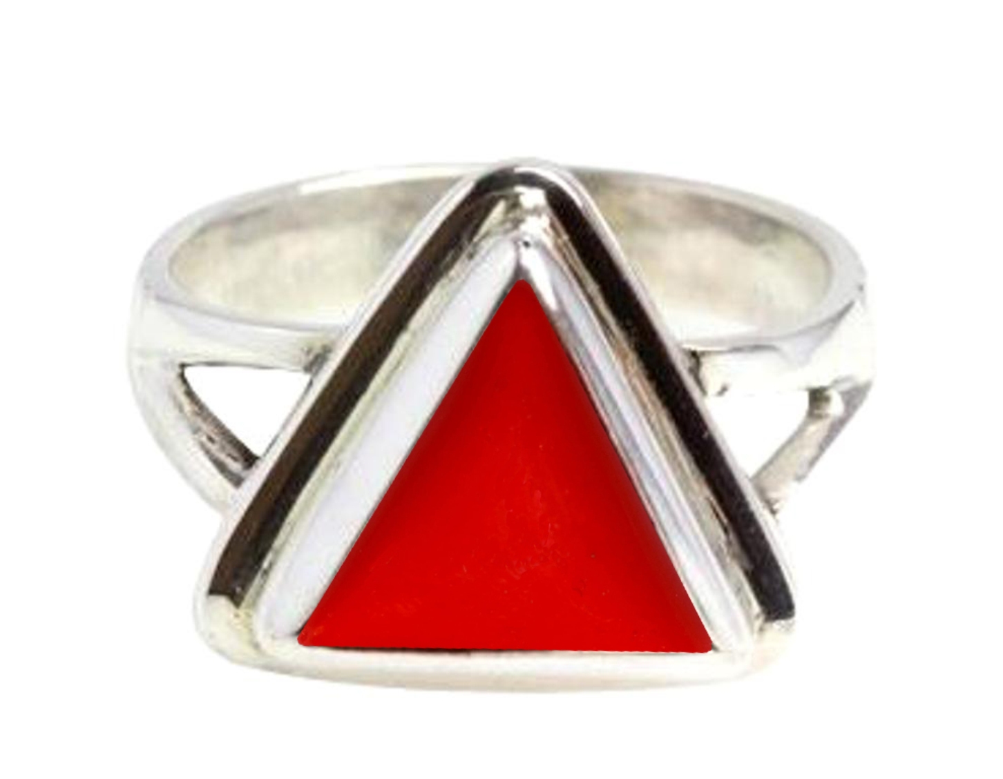 Triangular Red Coral Sterling Silver Ring (Design AC8) | GemPundit