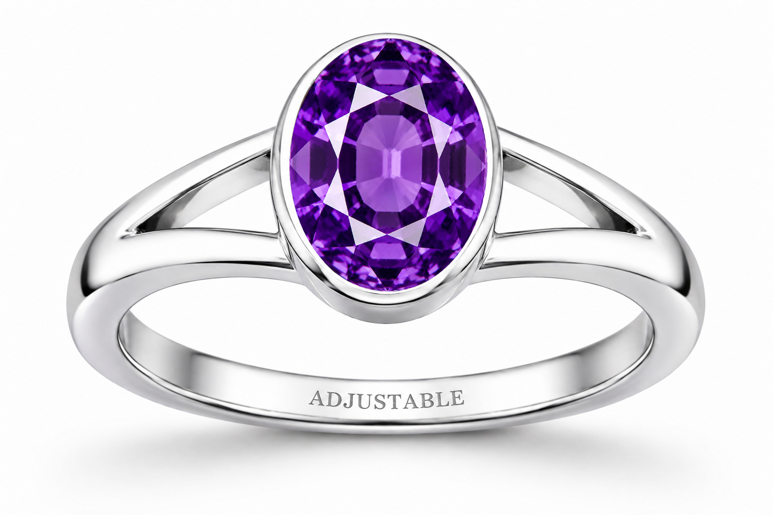 Amethyst silver adjustable ring
