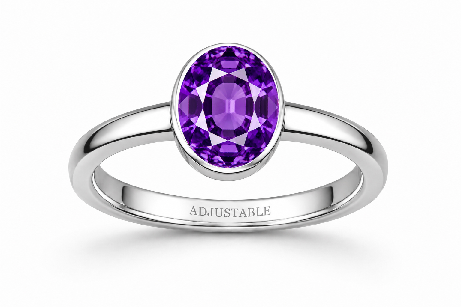 Amethyst silver simple adjustable ring