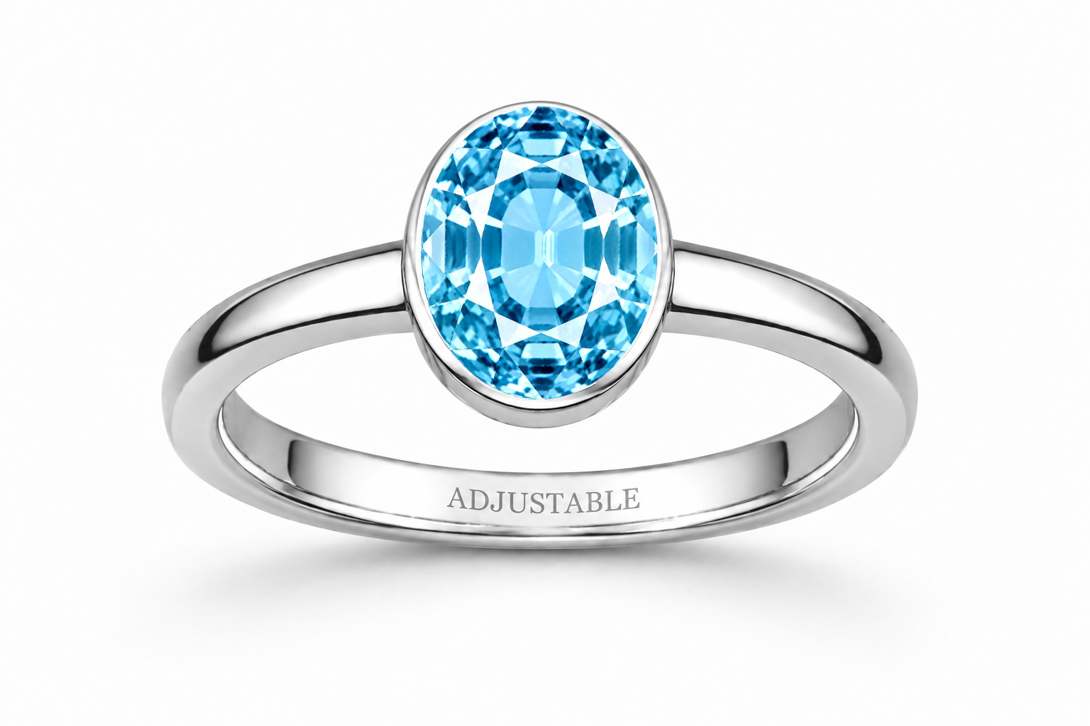 Aquamarine silver simple adjustable ring