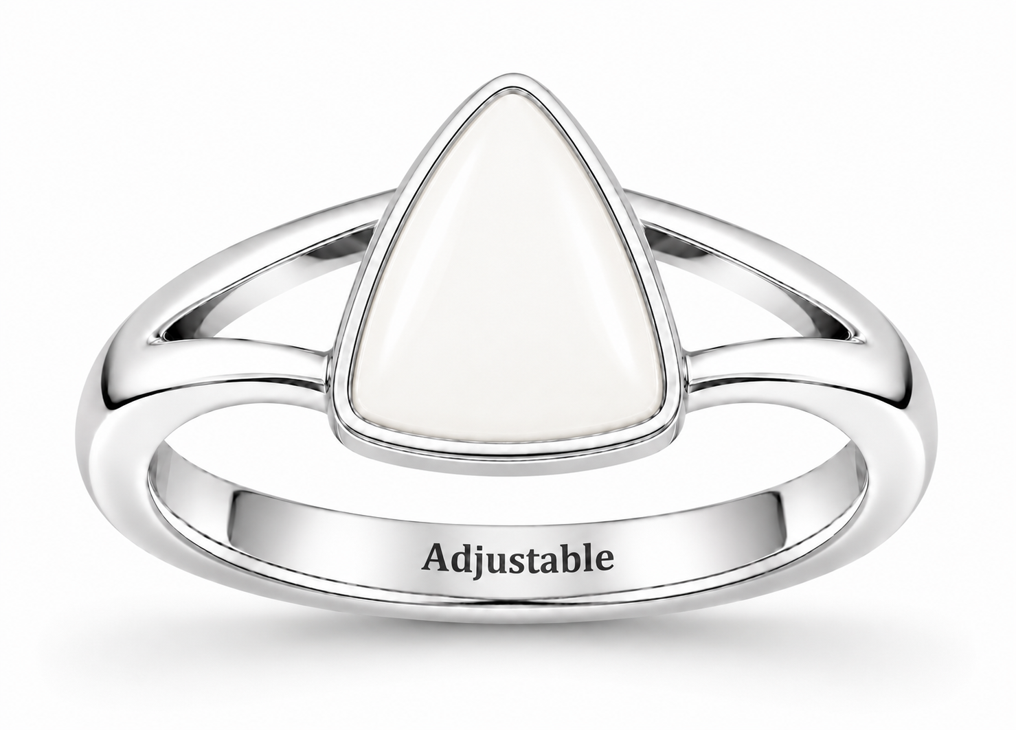 Triangle white coral silver adjustable ring