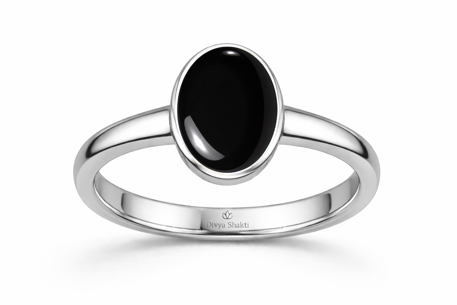 Black agate silver simple ring
