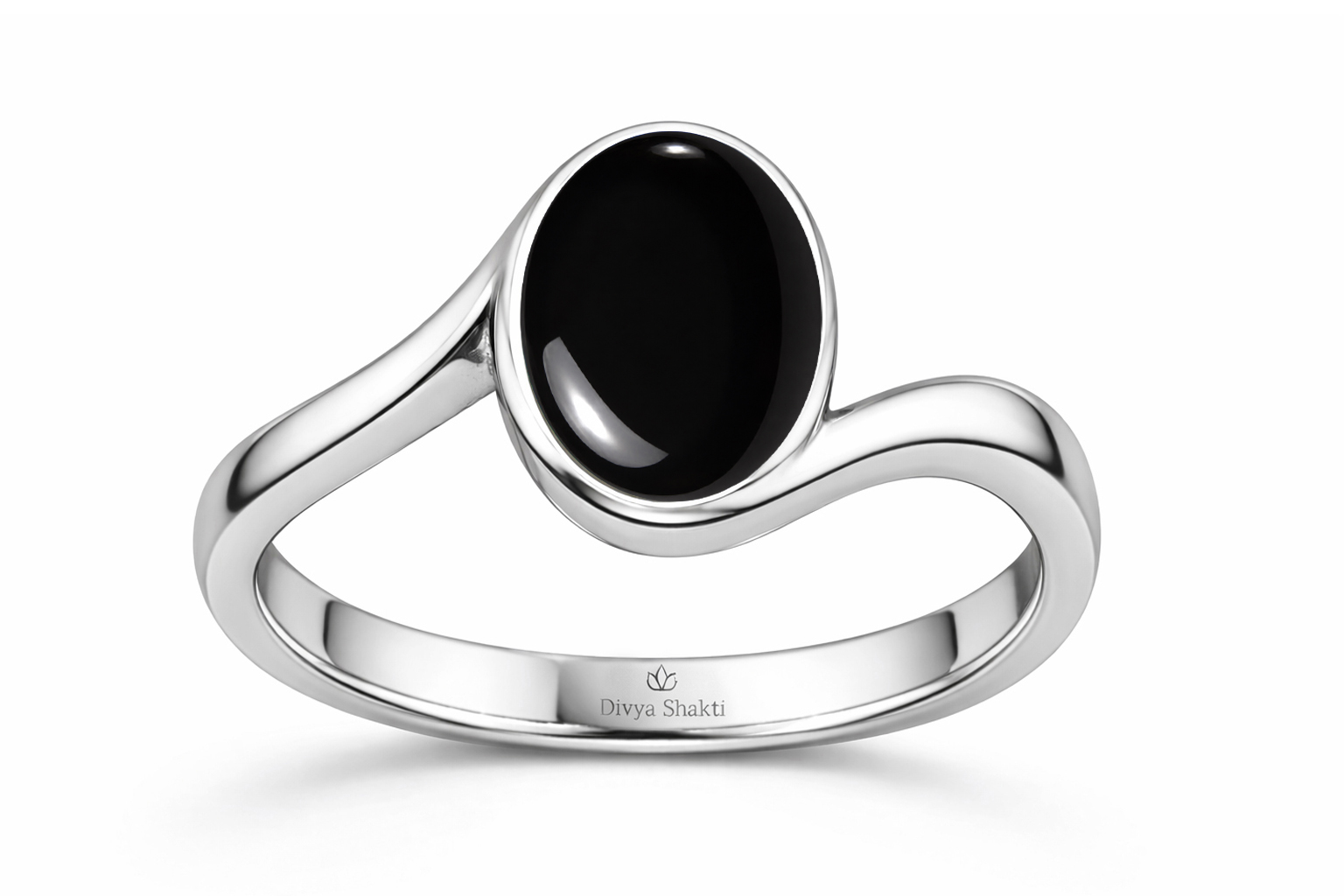 Black agate silver women ring