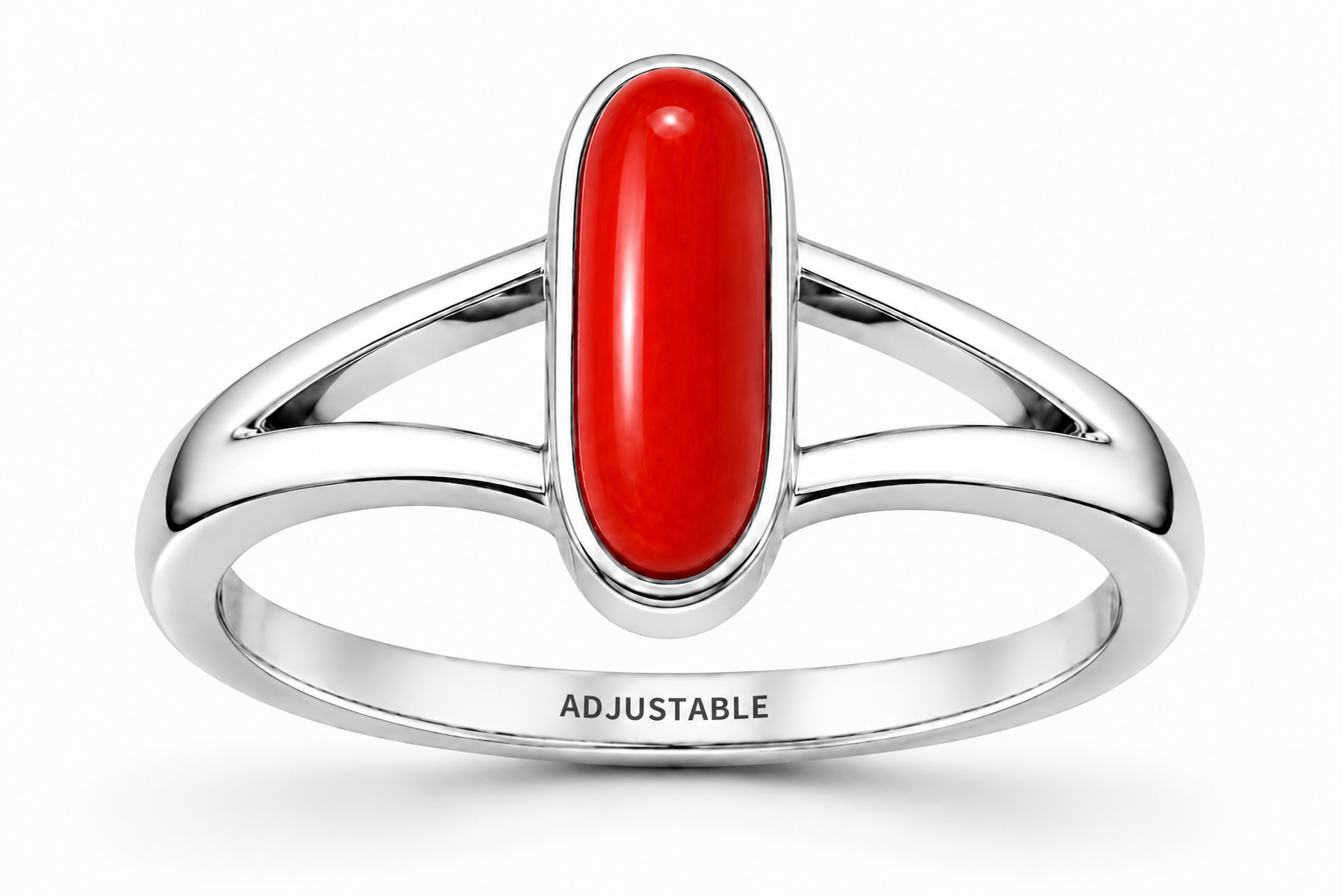 Italian Red Coral Munga silver adjustable ring
