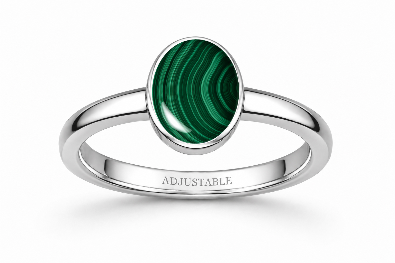 Malachite silver simple adjustable ring