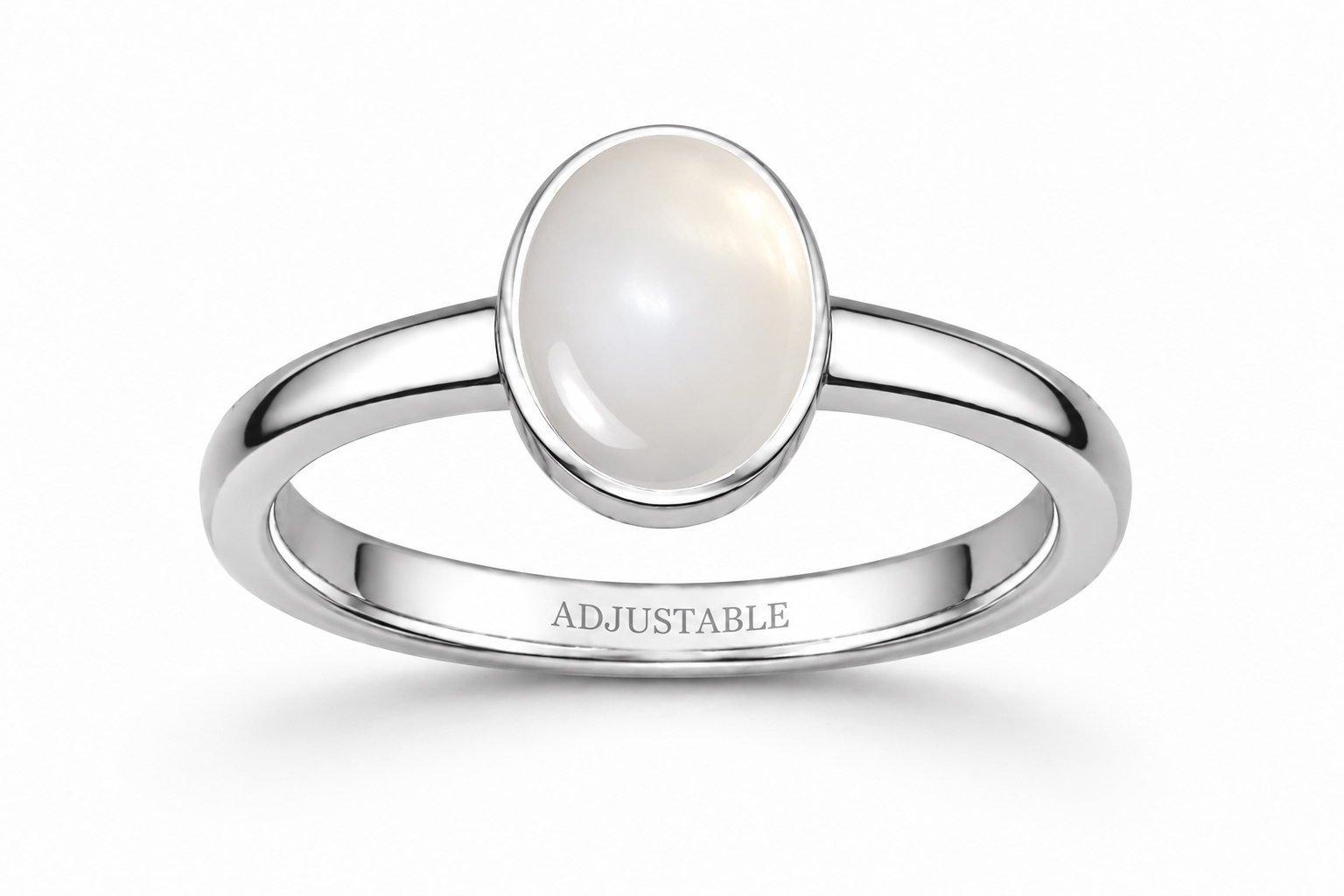 Moonstone silver simple adjustable ring