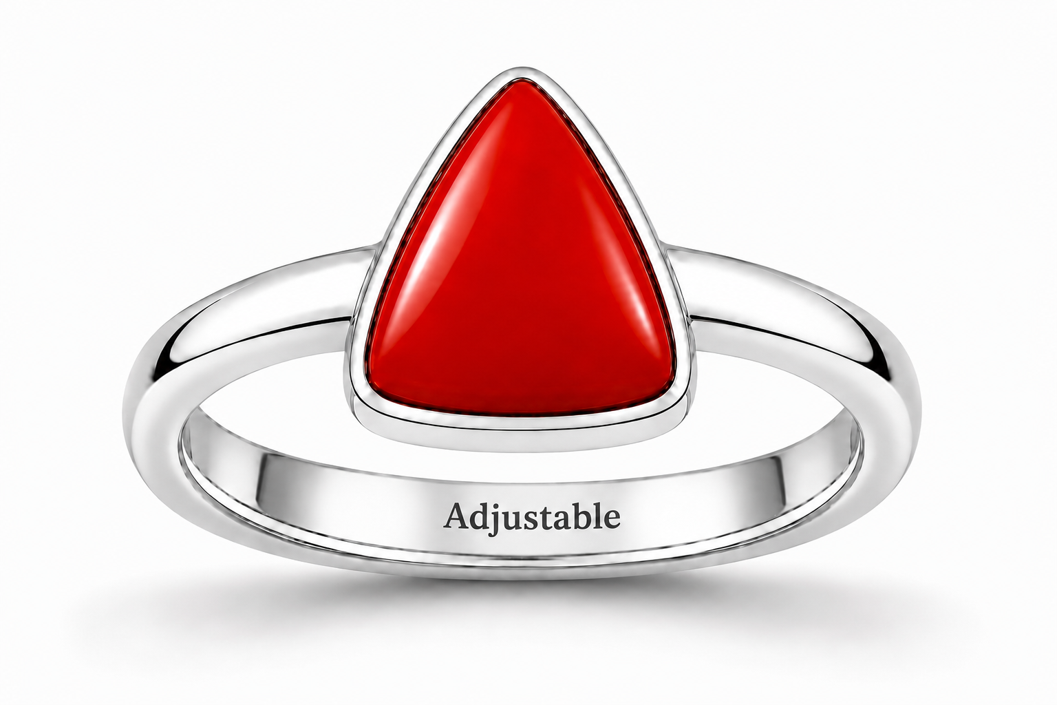Red Coral Munga silver simple adjustable ring