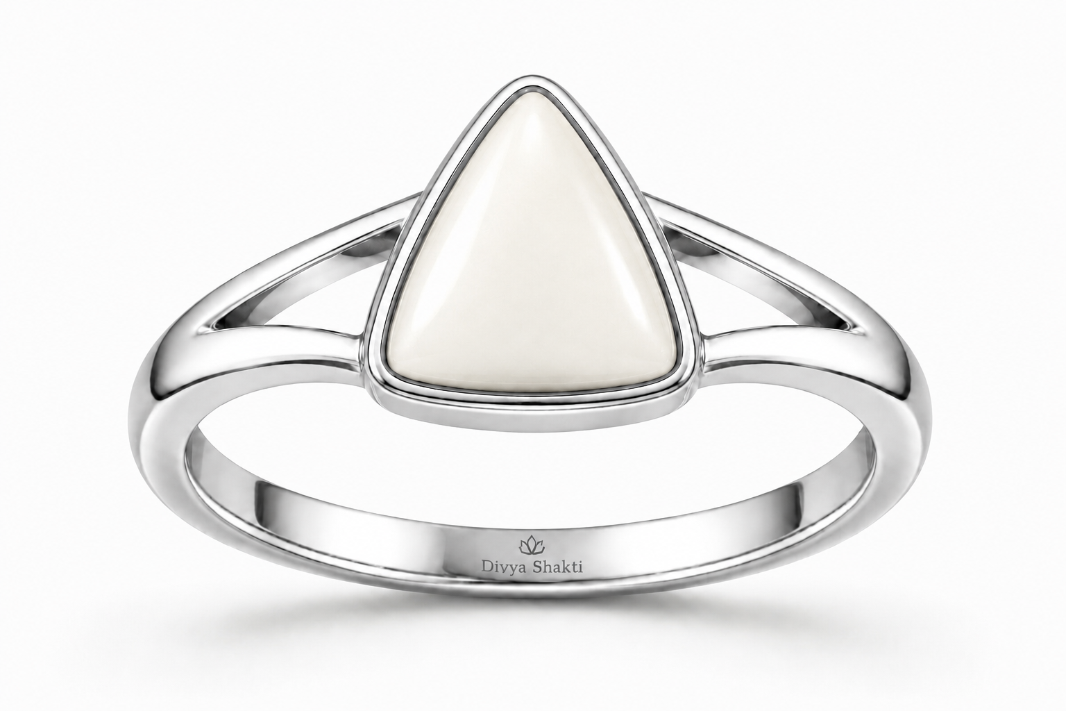 Triangle white coral silver ring