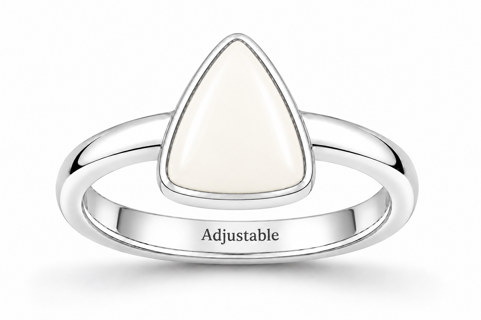Triangle white coral silver simple adjustable ring