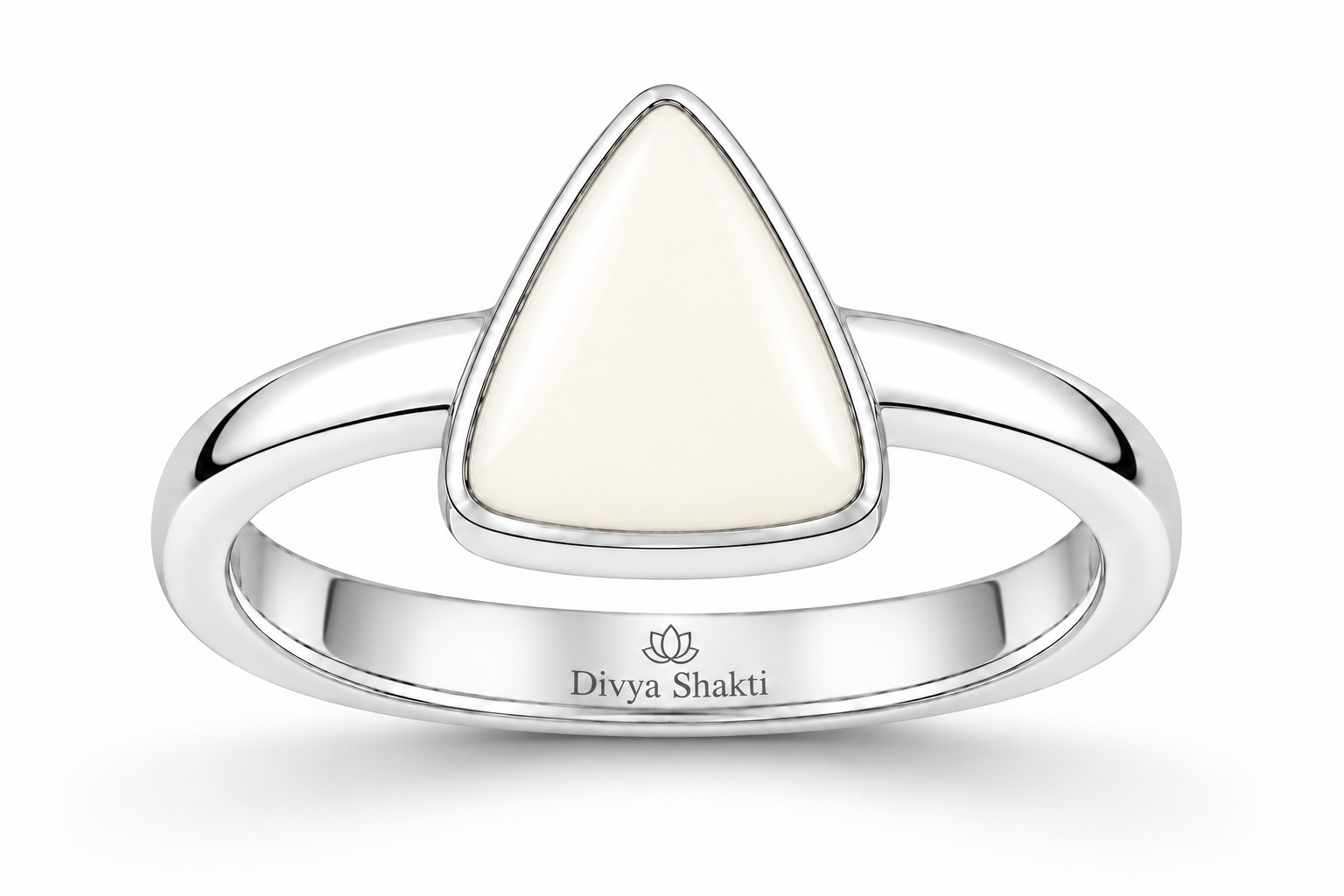 Triangle white coral silver simple ring